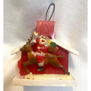 MId Century Plastic Ornament Santa and House